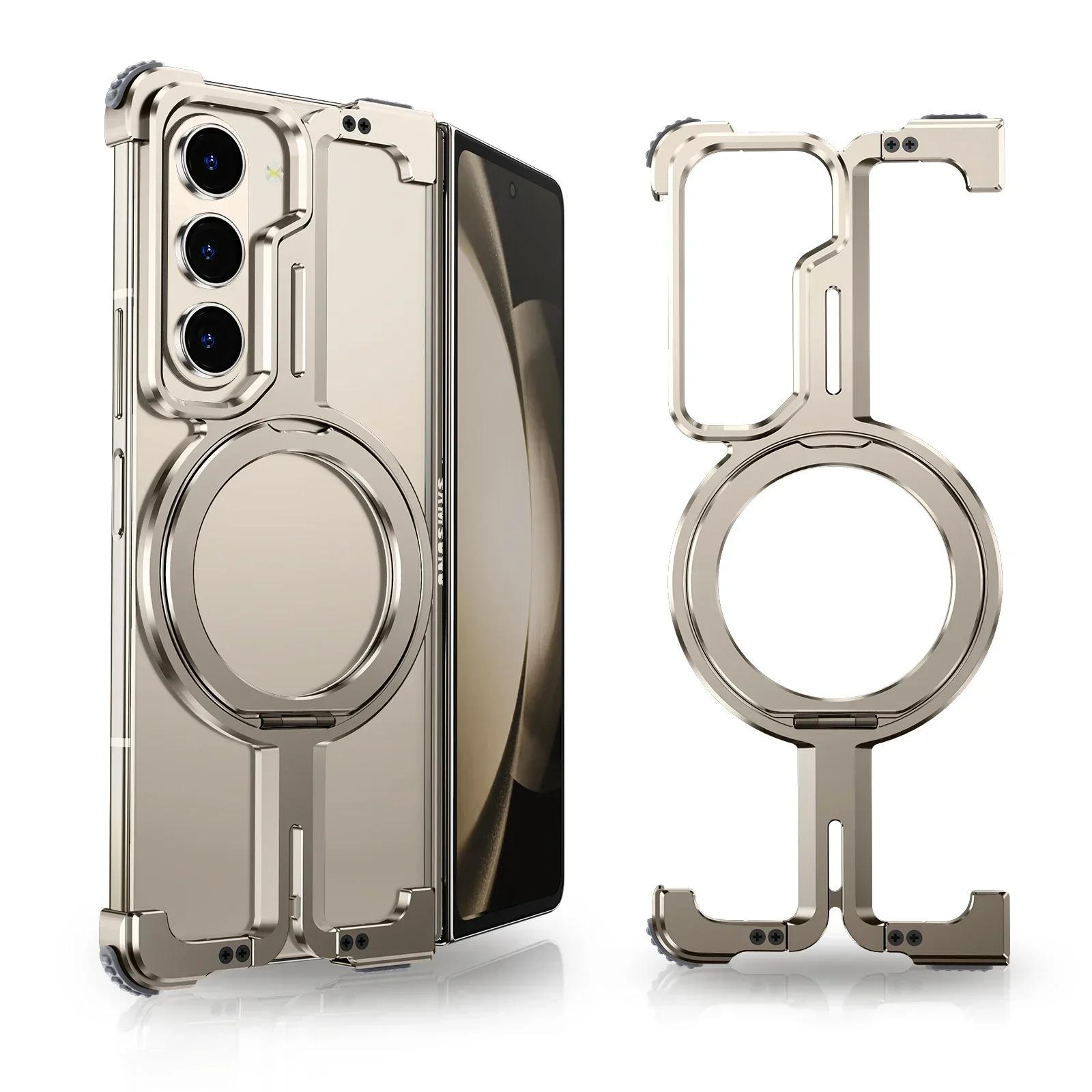 Eary for Samsung Galaxy Z Fold 6 5 Case with Magnetic Stand Magsafe Protective Cover Metals Frameless Bumper Wireless Charging