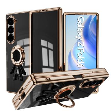 Electroplating 6D Astronaut Phone Case for Samsung Galaxy Z Fold 7 6 5 4 Fold6 Fold5 Fold4 Magnetic Ring Holder Shockproof Cover