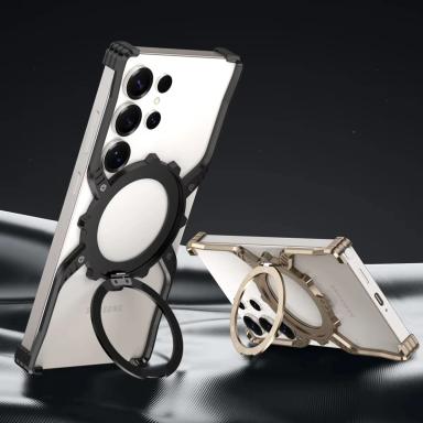 Luxury Metal Magnetic Luminous Stand Phone Case For Samsung Galaxy S25 S24 S23 S22 Ultra Aluminum Hollow Rimless Bumper Cover