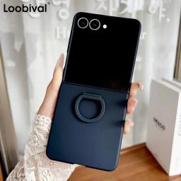 Liquid Silicone Large Window Phone Case For Samsung Galaxy Z Flip7 Flip 5 6 7 Flip7fe Fashion Ring Design Shockproof Soft Funda