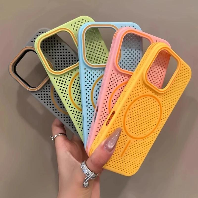 Luxury Magsafe Heat Dissipation Candy Phone Case For iPhone 17 16 15 14 13 12 Pro Max 16 Plus 17 Air Magnetic Bumper Back Cover
