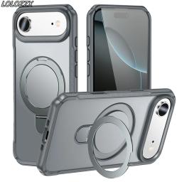 Metal Ring Stand Matte Magnetic Phone Case For iPhone 17 Air 15 14 13 12 16 Pro Max Plus With Lens Protector For MagSafe Cover
