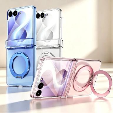 Transparent 360° Magnetic Rotating Holder Case For Samsung Z Flip 8 Galaxy Z Flip 7 fe 7 6 5 4 Glass Film Protective Cover