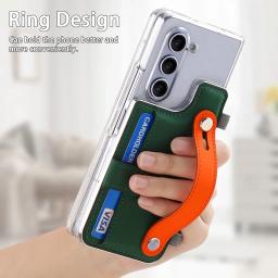 Z Flip6 Leather Wristband Card Wallet Clear Case for Samsung Galaxy Zfold5 Z Fold 6 Fold 5 Bracket Photo Package Slim Hard Cover
