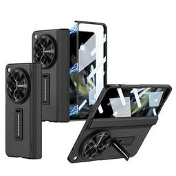 Gaffar India Leather Magnetic Hinge Protection Cover Compatible with OnePlus Open/Oppo Find N3 with Front Glass Case Kickstand 360-degree Protective, Lichi Black