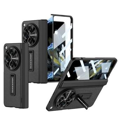 Gaffar India Leather Magnetic Hinge Protection Cover Compatible with OnePlus Open/Oppo Find N3 with Front Glass Case Kickstand 360-degree Protective, Lichi Black
