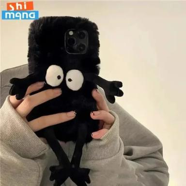 Plush briquettes  Soft Plush Phone Case For iPhone 17 16 15 11 12 13 14 Pro XR X Xs Max mini 7 8 6 6s Plus MAX 3D Fur Back Cover
