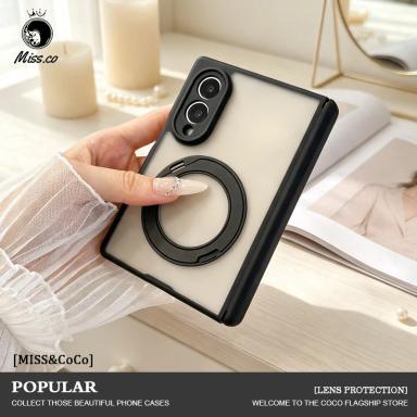 360 Ring Magnetic Phone Holder Skin Feel Phone Case for Samsung Z Fold 8 Wide 8Ultra Hinge Protection Camera Phone Back Cover