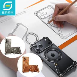 Eary Frameless Case for iPhone 17 Pro/Pro Max/17 Air with 360°Rotate Stand Aluminum Metal Shell Shockproof Protector Phone Cover