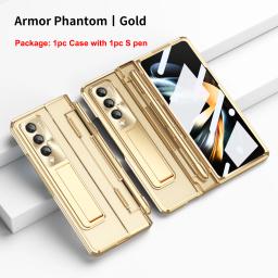 for Samsung Galaxy Z Fold 4 3 5G Case with S Pen Spen Plating Clear Hard Shockproof Flip Hingle Cover Stand Holder Shell Fundas