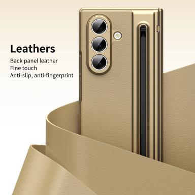 For Samsung Galaxy Z Fold 7 6 5 4 3 360° Folding Flap Leather Pen Groove Tempered Glass Film Drop Resistant Phone Case