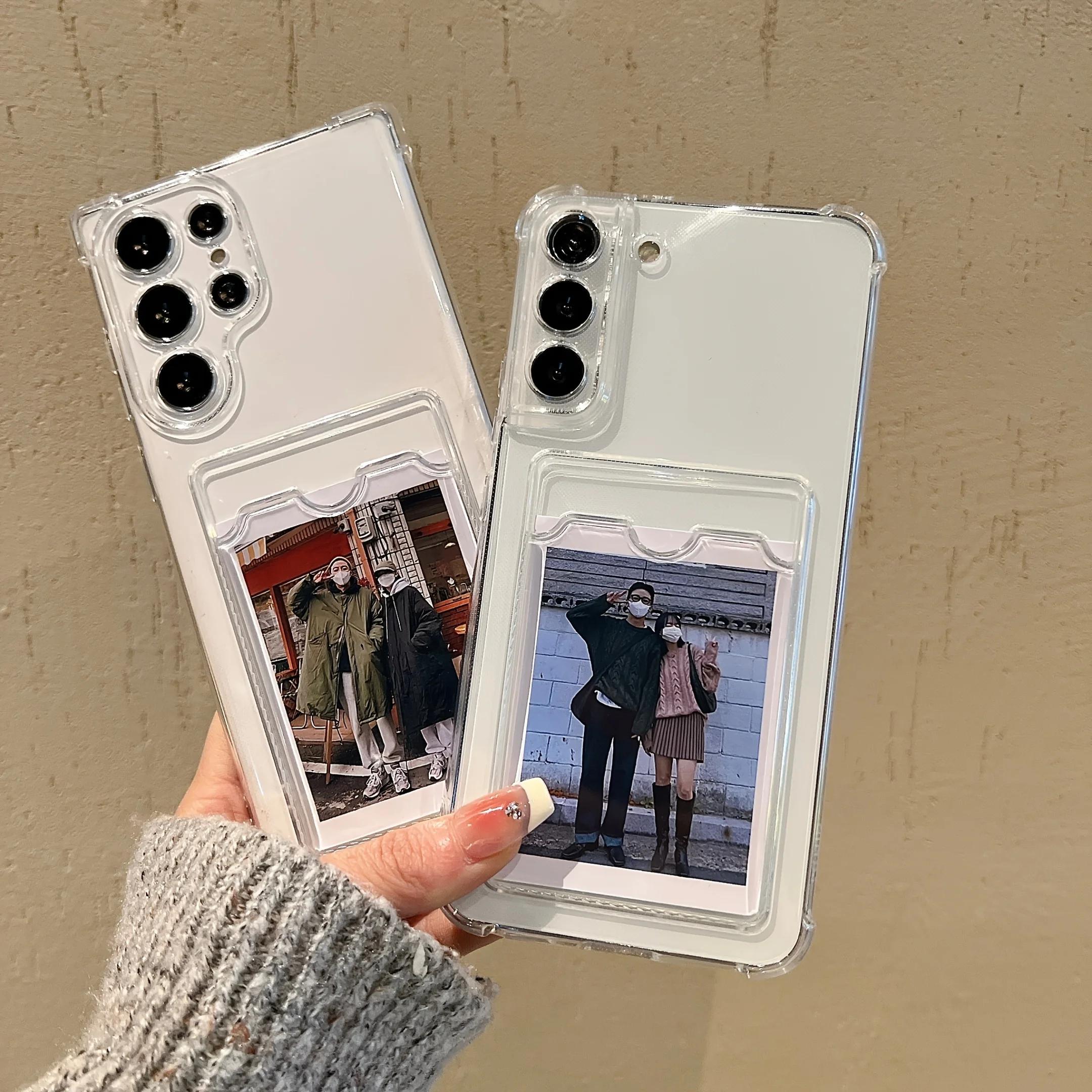 Clear Card Holder Phone Case For Samsung Galaxy S25 Ultra Cases Samsung S24 Ultra S23 FE S22 Plus Wallet Card Slots Soft Cover