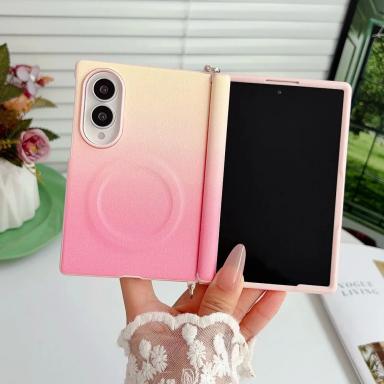 Magnetic for MagSafe PU Leather Case for Samsung Galaxy Z Fold 8 Shockproof Hinge Protective Slim Skin Fell Gradient Color Cover
