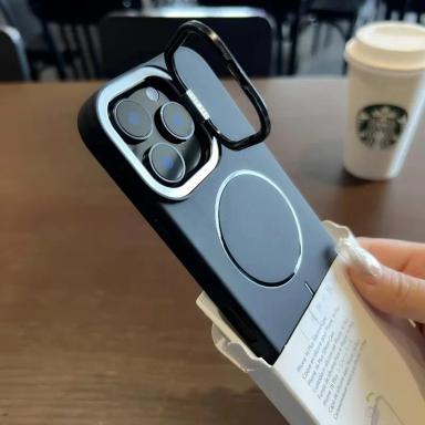 Luxury Camera Protection Stand Holder Soft Case for iPhone 16 15 14 Plus 13 12 11 Pro Max For Magsafe Magnetic Shockproof Cover