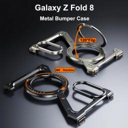 Eary Metal Bumper Case for Samsung Galaxy Z Fold 8 with Stand 360° Rotatable Ring Kickstand Shockproof Phone Cover