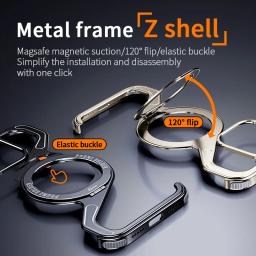 Metal Z Type Magnetic Case For iPhone 17 15 14 16 Pro Max 17Pro Aluminum Alloy Rimless Magsafe Snap-on Bracket Shockproof Cover