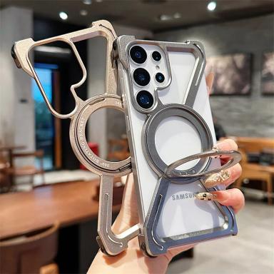 Metal MagSafe Bumper Phone Case For Samsung Galaxy S23 S24 S25 Ultra Aluminum Alloy Magnetic Bracket Anti Drop protective Cover