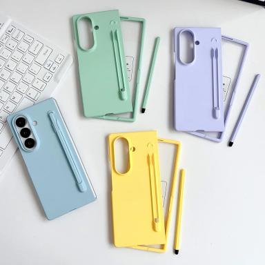 Multi-color Candy Pen Slot and Pen Glass Protector Phone Case For Samsung Z Fold 7 fold7  Galaxy Fold 6 5 4 Lens Protects Cover