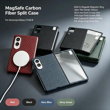 1500D Skin Feel Colorful Carbon Fiber Texture Magnetic Case for Samsung Z Fold 8 for Magsafe Tempered Glass Screen Protect Cover