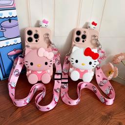 3D Hello Kitty Wallet Case lanyard Phone case For Samsung Galaxy S20 S21 S22 S23 S24 S25 Edge Plus Ultra FE Note 8 9 10 20 Ultra
