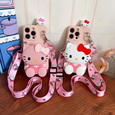 3D Hello Kitty Wallet Case lanyard Phone case For Samsung Galaxy S20 S21 S22 S23 S24 S25 Edge Plus Ultra FE Note 8 9 10 20 Ultra