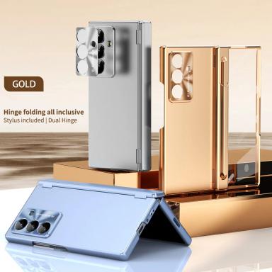 Double Magnetic Hinge Plated with Tempered Glass Protective Film Case For Samsung Z Fold 7 6 Fold7 Galaxy Z Fold 5 4 3 Cover