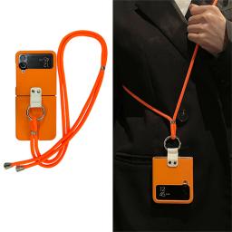 Luxury Crossbody Lanyard Necklace Strap Shoulder Chain Case with Ring for Samsung Galaxy Z Flip4 Flip3