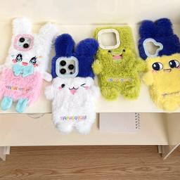 For iPhone 17 16 15 14 Pro Max 13 12 17promax Plush Animal Warm Phone Case 3D Cartoon Fur Furry Fluffy Cover