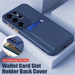 Liquid Silicone Case For Samsung Galaxy S25 S24 S23 S22 S21 S20 Ultra Plus FE Edge Card Holder Case For Samsung A56 A55 A54 A53