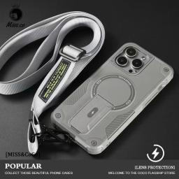 For Magsafe Magnetic Stand Invisible Support Lanyard Phone Case for iPhone 16/15/14/13/12 pro Max/11 Hard Anti-Fall Back Cover