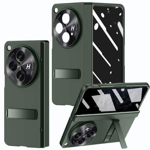 for OnePlus Open Case with Privacy Screen Protector, All-Inclusive Phone Case with Hinge Protection Screen Protector Scratch-Resistant Kickstand Hard PC Protective Cover for OnePlus Open Green