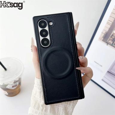 For Samsung Galaxy Z Fold 7 6 5 4 3 Case Vegan Leather Magsafe Magnetic Cases For Galaxy Z Fold7 Fold6 Wireless Charging Cover