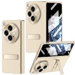 for OnePlus Open Case with Hinge Protection, All-Inclusive Phone Case with Kickstand, Screen Protector, Camera Protector Slim Hard PC Bumper Protective Cover for OnePlus Open Gold