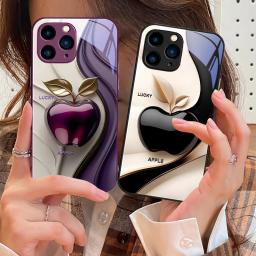Happy Black Apple For IPhone 16e 16 E  16ProMax 15 Pro Max 14 13 12 Mini 11 XS Max XR 7 8 Plu SE 2022 Tempered Glass Phone Case