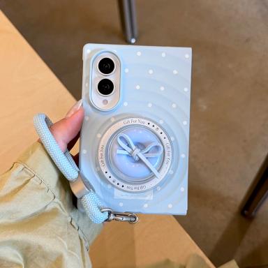 Korean Polka Dot Cute Magnetic Phone Case For Samsung Z Fold 8 ZFold8 Fold8 Cover with Stand Holder Hand Rope For Magsafe Cases
