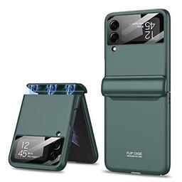Ultra Thin Back Case/Cover For Galaxy Z Flip 4, Magnetic Hinge Protection And Inbuilt Glass Window Protection, Green