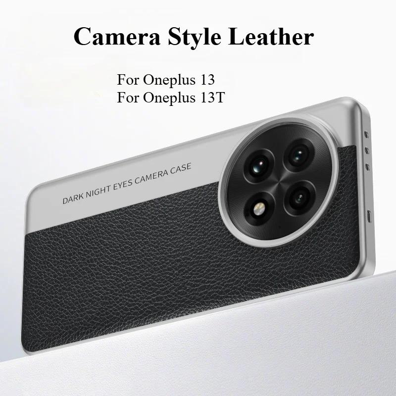 Case For Oneplus 13 13T Luxury Leather Camera Style PC Hard Back Cover For One Plus 13 Shockproof Bumper Oneplus13 Funda