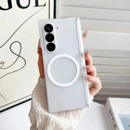 For Samsung Galaxy Z Fold 7 6 5 4 Fold7 Magnetic Wireless Charging Hinge Shockproof Cover Luxury Transparent For Magsafe Case