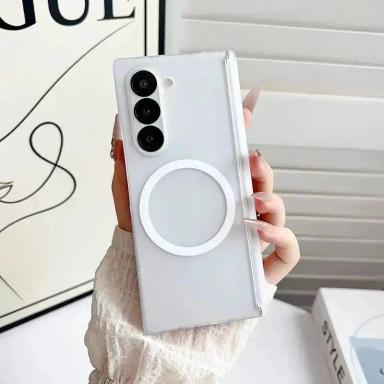 For Samsung Galaxy Z Fold 7 6 5 4 Fold7 Magnetic Wireless Charging Hinge Shockproof Cover Luxury Transparent For Magsafe Case