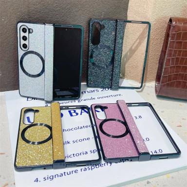 Luxury Bling Glitter Magnetic Phone Case For Samsung Galaxy Z Fold 7 6 5 4 3 Fold6 Fold5 Fold4 Fold3 5G Hinge Protective Cover