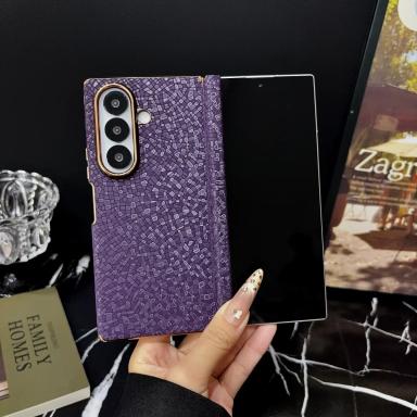Luxury Business Mosaic Stone Texture Phone Case for Samsung Z Fold 8 Ultra Fold8 Metal Lens Axis Protection Shockproof Cover