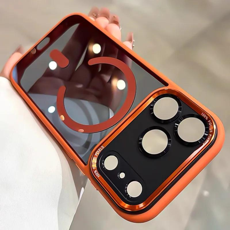 Transparent Metal Camera Bumper Cases For iPhone 17 11 12 13 16 Pro Max 15 16 Plus 17 Air For Magsafe Magnetic Clear Phone Cover