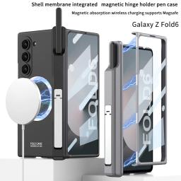 Magsafe Wireless Magnetic Hinge Protective Case For Samsung Galaxy Z Fold 7 6 5 4 3 Pen Holder Stand Fold7 With Glass Film Cover