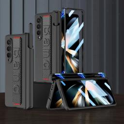 Magnetic Hinge Pen Holder Protective Case For Samsung Galaxy Z Fold 6 4 3 Fold5 5G Case with Wrist Band Glass Film Hard PC Cover