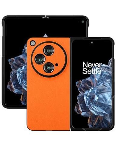 Suzii for One Plus Open Case Leather,PU Leather Hard PC Shell Ultra Thin Slim Durable Protective Phone Cover for Oneplus Open Leather Case (Orange)