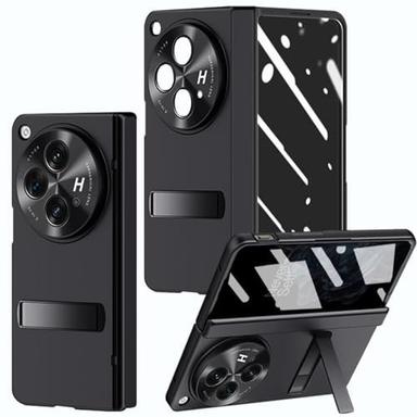 for OnePlus Open Case with Privacy Screen Protector, All-Inclusive Phone Case with Hinge Protection Screen Protector Scratch-Resistant Kickstand Hard PC Protective Cover for OnePlus Open Black