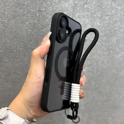 Luxury Clear For Magsafe Phone Case For iPhone 16 15 14 13 12 11 Pro Max With Lanyard Shockproof Armour Wrist Strap Back Cover