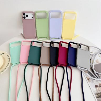 Crossbody Lanyard Cord Liquid Silicone Soft Case for iPhone 17 Air 16 15 14 Plus 13 Pro Max Matte Strap Shockproof Candy Cover