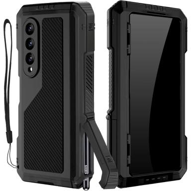 Tough Case For Samsung Z Fold 7 6 5 4 S25 Ultra S24 Plus Metal Heavy Duty Aluminum Shockproof Cover Built-in Stand Screen Film