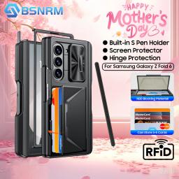Mother's Day Gift,For Galaxy Z Fold 6 Shockproof Phone Case,Back Card Pack,Integrated Pen Slot,Full Coverage 9H Protective Film